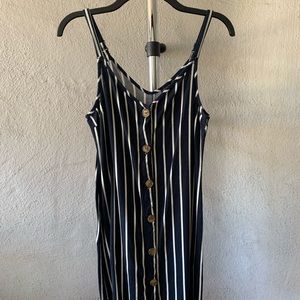 Blue and white stripe button dress